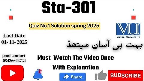 STA301 - Statistics and Probability (QUIZ # 01) 💯 percent Correct Answer 2025