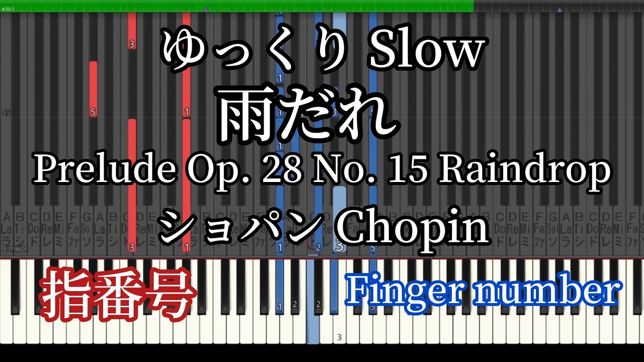 雨だれ ショパン ゆっくり ピアノ指番号 Chopin Raindrop Prelude Op.28 No.15 Slow piano tutorial