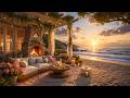 Sunset Beach Retreat Soft Piano Music Ocean Waves Cozy Fireplace For Deep Relaxation 