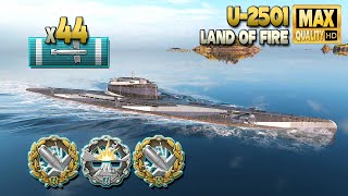 Submarine U-2501: 44 torpedo hits on map Land of Fire - World of Warships