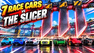 7 RACE CARS vs THE SLICER! 😱 Which Car Survives? screenshot 3