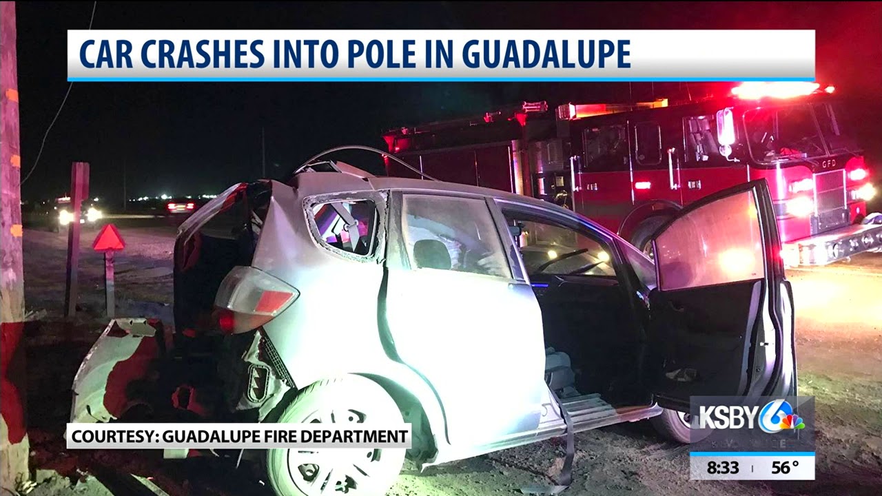 Car crashes into pole in Guadalupe, causes power outage - YouTube