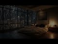 Night City Rain Over Skyline with Cozy Window Sounds for Relaxation Tonight