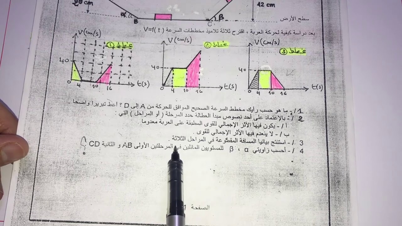 فيزياء سنة اولى ثانوي:نموذج اختبار الفصل الاول (تمرين رائع حول الميكانيك)😊