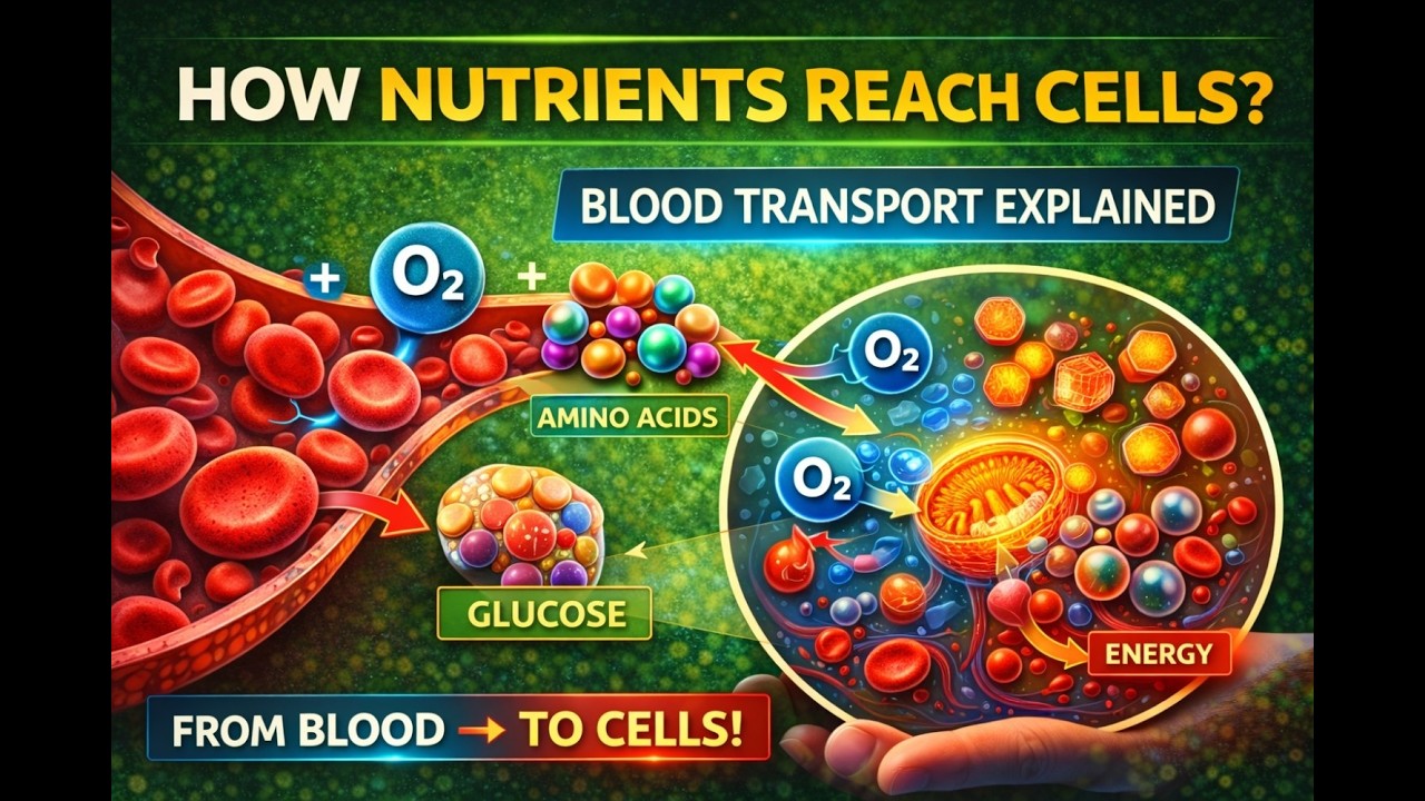 How Oxygen, Glucose & Amino Acids Reach Cells Through Blood   |Transportation in Humans | Class 10