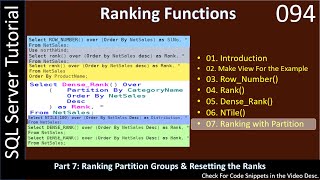 Ranking Function | Part 7 - Ranking with Partition | SSMS TSQL Tutorial #94