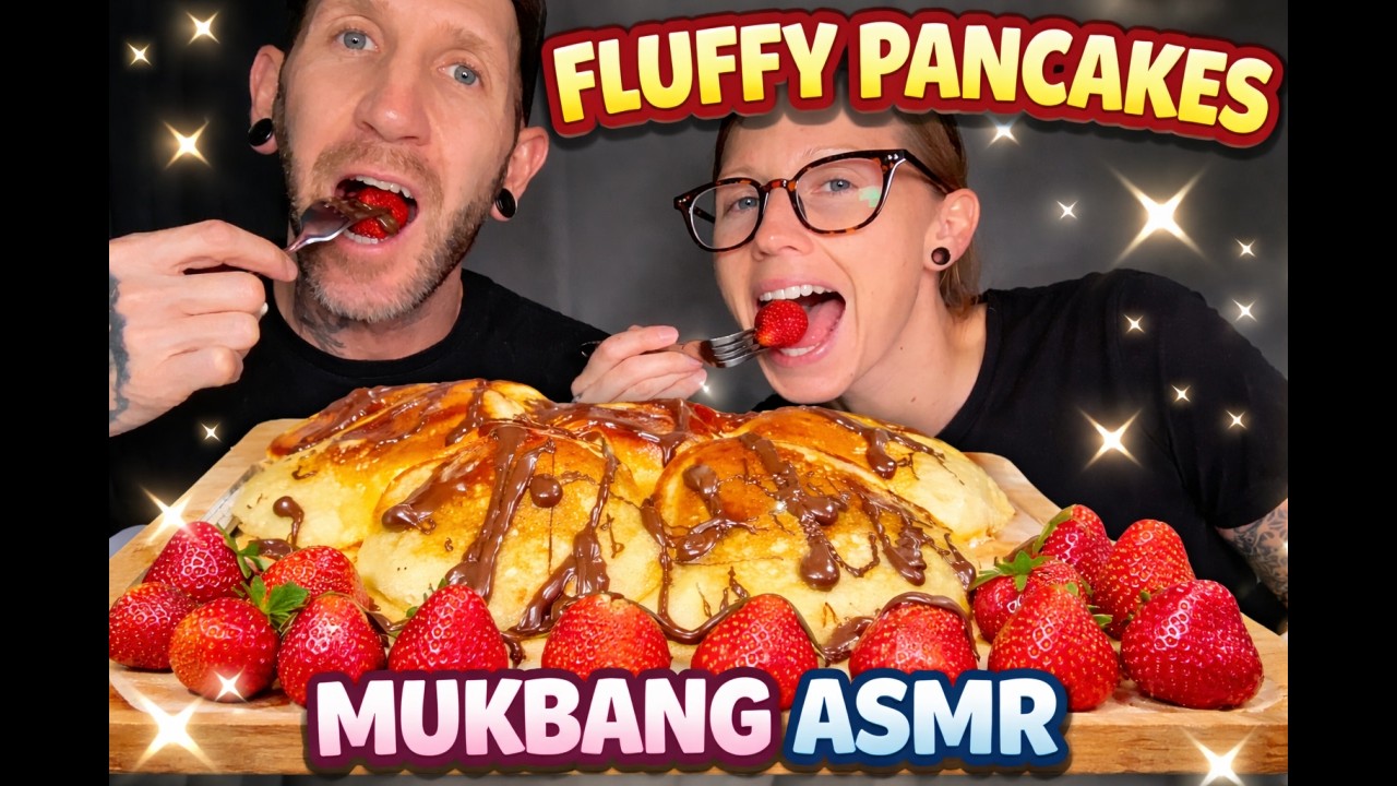 FLUFFY PANCAKES & STRAWBERRIES MUKBANG 🍓🥞 | COUPLE ASMR EATING SHOW