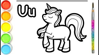 U Is For Unicorn Drawing And Coloring For Children