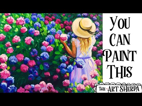 Little Girl Hydrangea Easy Acrylic painting tutorial step by step Live Streaming