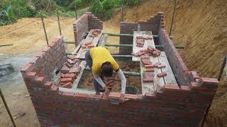 Build houses from bricks and cement - Build wall frame, Builg LOG CABIN bricks - Farm life