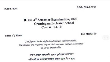 wbuttepa B.Ed. 4th semester question | course 1.4.10 pyq 2020 |  Creating an inclusive school