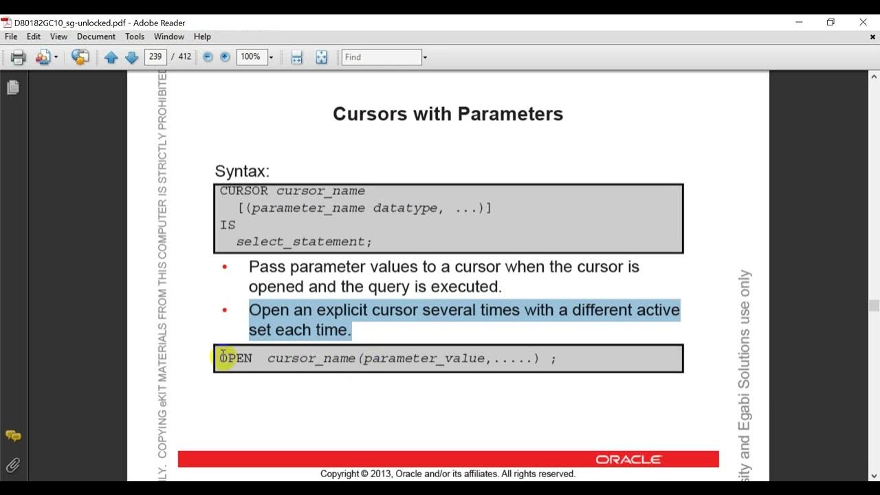 Oracle Database 12c/19c: PL/SQL - 20. Using cursors with parameters ...