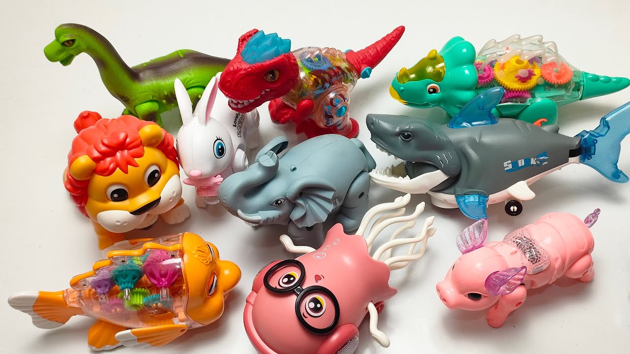 ASMR Animal Toys | Lion, Pig, Elephant, Shark, Jellyfish, Clown Fish & Dinosaur
