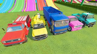 TRANSPORTING COLOR TRUCK, CHEVROLET, DACIA, AUDI, DODGE, POLICE CARS, FIRE ENGINE, MERCEDES, MAN TGS