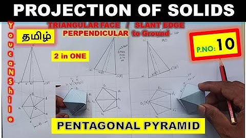 #Projectionofsolids | P.No 10 | Pentagonal Pyramid | Perpendicular to HP |Triangular Face Slant Edge