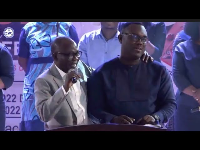 Lovely moment when Prophet Amaniampong invites his son Pastor Quesie Boate on stage class=