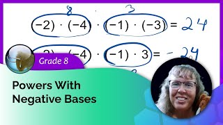 Powers with negative bases (exponents are positive; 8th grade math)