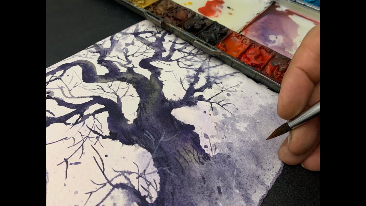 Simple watercolor painting Ideas for Beginners | How to paint Tree - YouTube