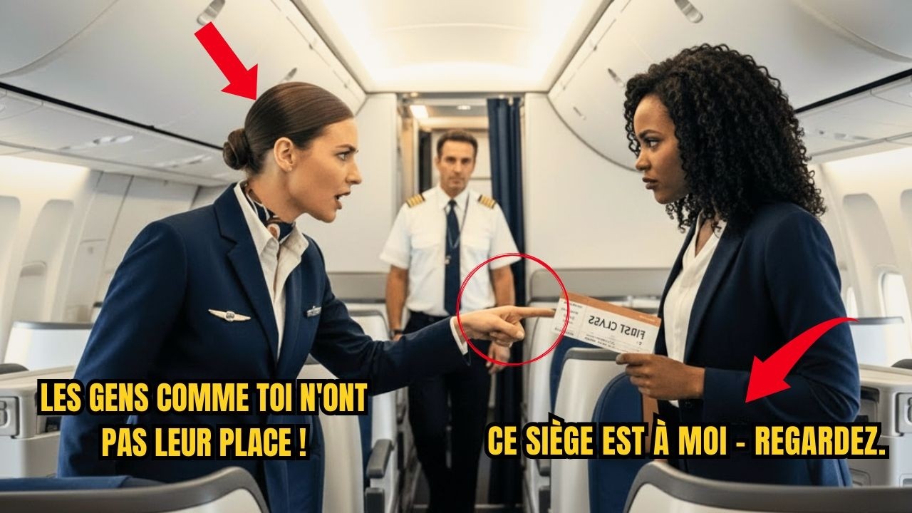 Hôtesse expulse une femme noire de la 1re classe — le capitaine révèle la vérité 😱 à bord du vol!!