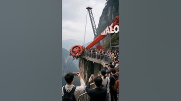 😬Horrible! The cliff giant pendulum suddenly snapped! #shorts #accident #pendulum #cliff #ride