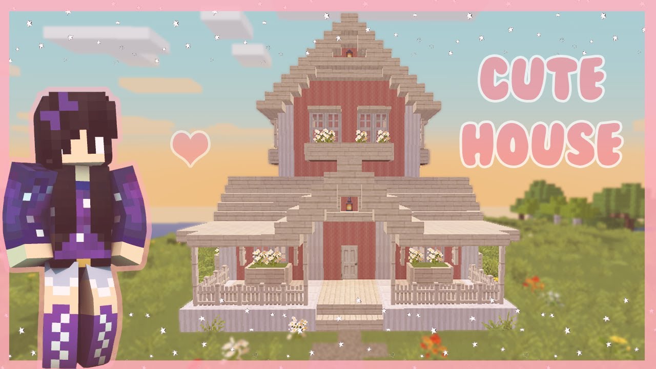 Cute pink aesthetic house tutorial - Minecraft Speedbuild 🌺 