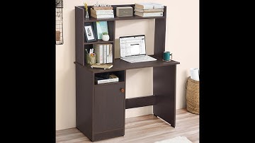 Houten studeertafel met opbergvak en opbergruimte onderaan