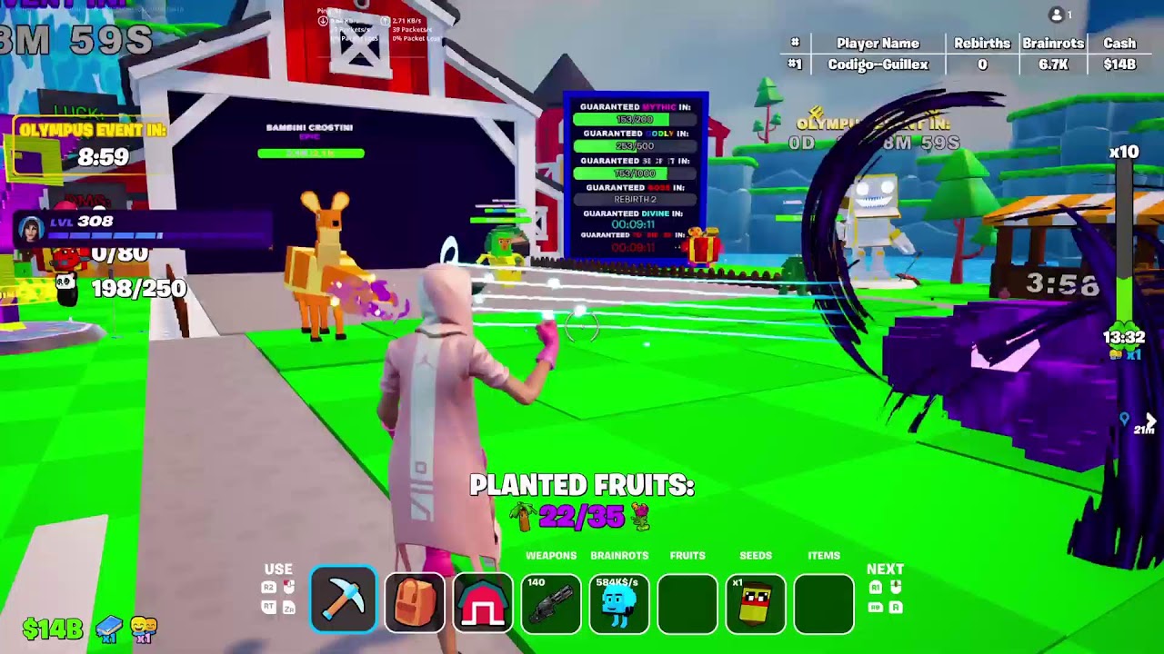 ADMIN ABUSE FRUITS VS BRAINROTS FORTNITE ALL FIRTS SECOND THIRD CODE ATLANTIS EVENT