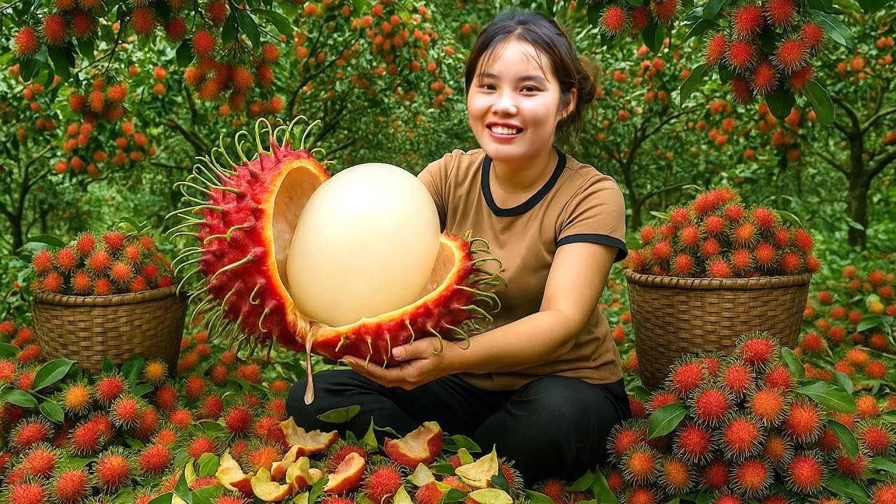 Harvest GIANT RAMBUTAN to sell at the market with single mom - YouTube