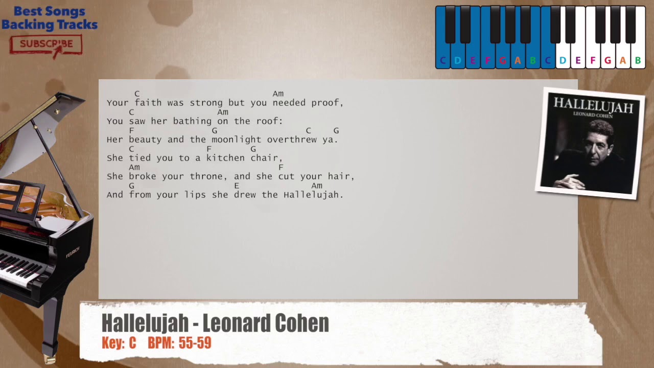 🎹 Hallelujah - Leonard Cohen Piano Backing Track with chords and lyrics