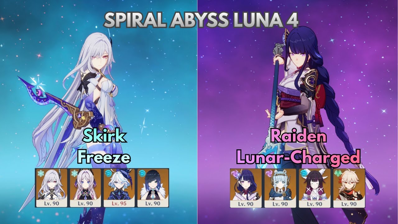 C0 Skirk Freeze (F2P) & C0 Raiden Lunar Charged | Luna 4 Abyss | Genshin Impact | Mobile Gameplay.