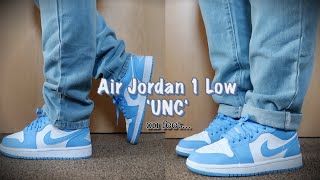 Air Jordan 1 Low 'UNC'. on feet. WMNS 