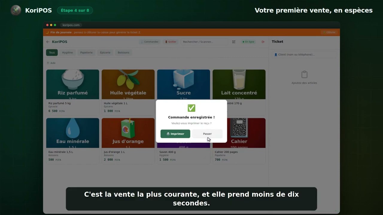 Démonstration de KoriPOS : créer ses articles, encaisser, clôturer la caisse