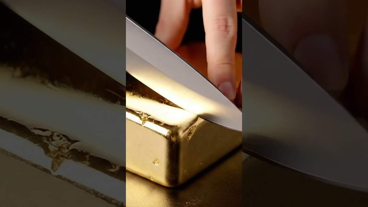 Cutting gold block with sharpest knife ever! 