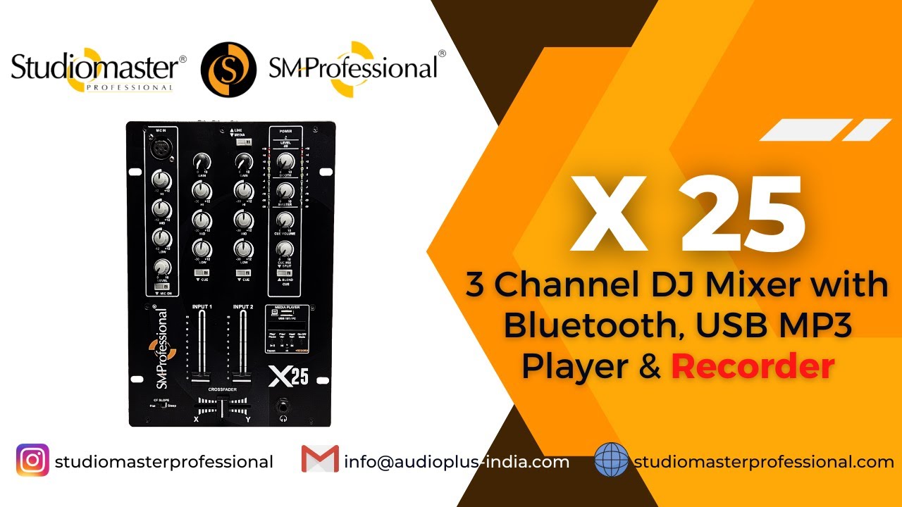 X25 3 Channel DJ Mixer with USB Audio Interface and Bluetooth