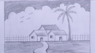 How to draw a scenery with 8b pencil || step by step easy scenery drawing ||