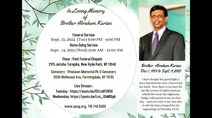 Funeral Service Of Brother. Abraham Kurian | Septe...