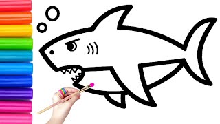 How to draw cute and easy Shark | Easy Drawing, Painting and Coloring for Kids & Toddlers