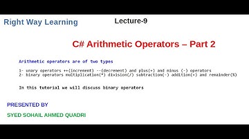 C# Arithmetic Operators  (Binary) [Urdu/Hindi] Part-2