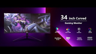DJiEX 34 inch Curved Ultrawide Gaming Monitor 165Hz