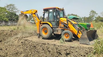 Jcb 3dx Backhoe Machine Loading Red Mud In Mahindra and John deere Tractor | Excavator digging Power