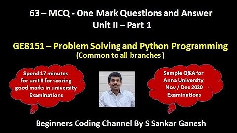 Python MCQ | Multiple Choice Question and Answer | GE8151 - PSPP | Unit 2 - Part 1 | Tamil | 63