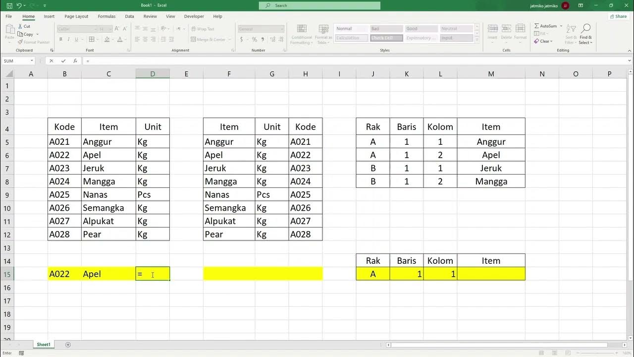Rumus Vlookup dan Index Match pada Excel - YouTube
