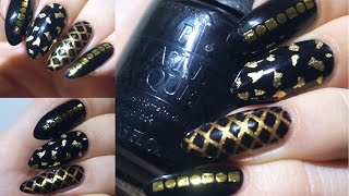 Indulgent Black and Gold Nails