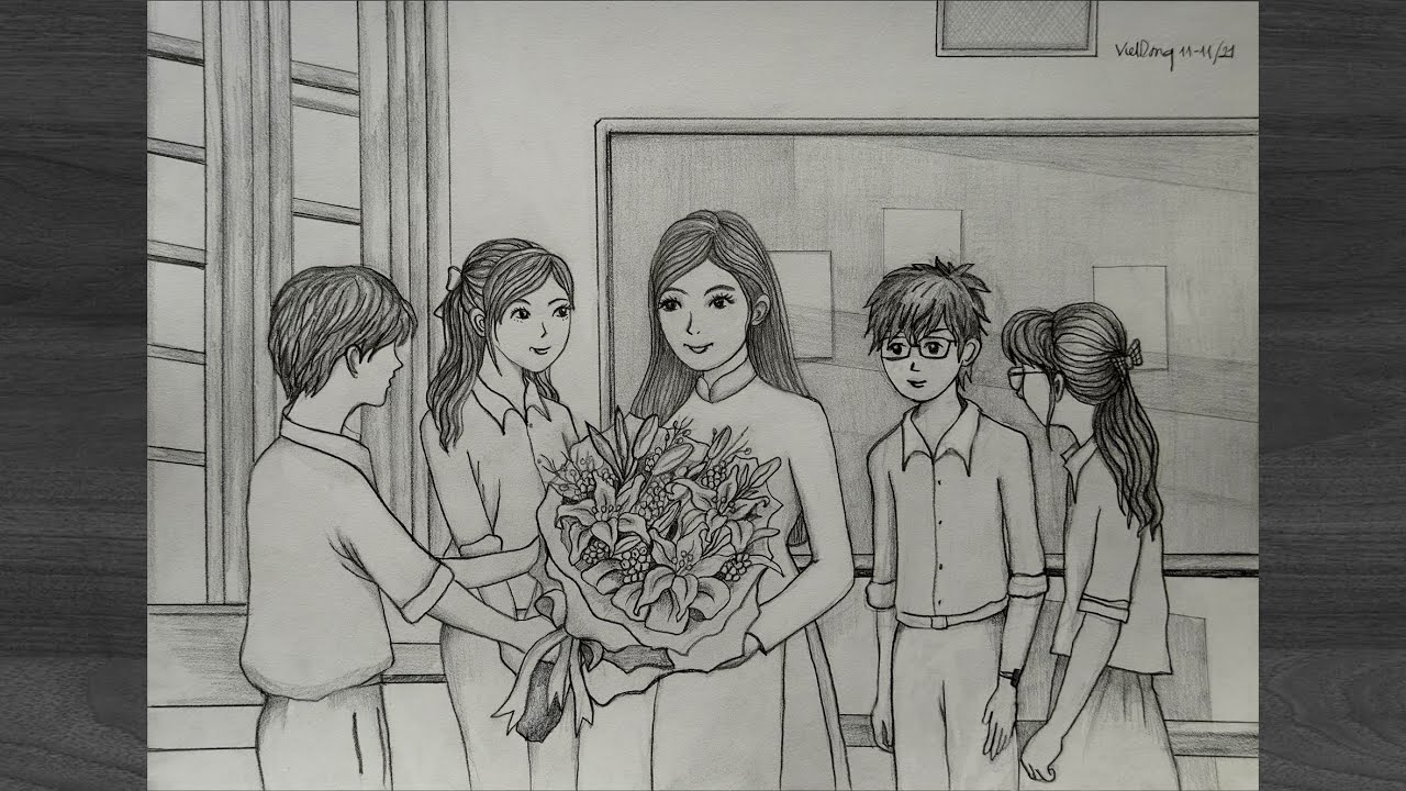 vẽ tranh đề tài 20-11 đẹp nhất anime – Vẽ 20/11 | Cách vẽ tranh ngày nhà  giáo Việt Nam 20/11 - TRƯỜNG THCS NAM ĐIỀN