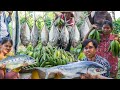 Delicious KAPOK FRUIT Cook With BIG SEA FISH in Village - Trevally Fish Mix With Other Fish Recipe