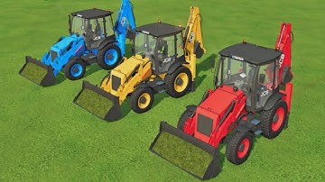 LOADER OF COLORS - TRANSPORTING & GRASS LOADING with JCB BACKHOE LOADERS - Farming Simulator 22