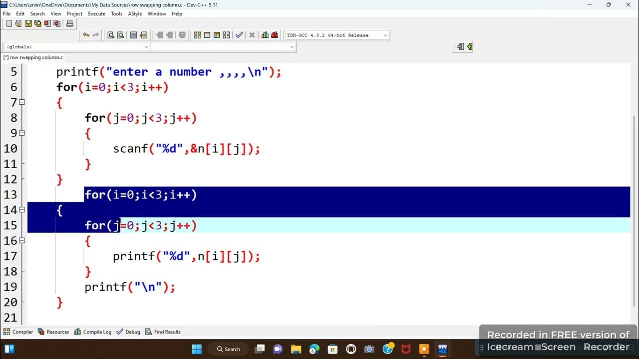 swapping row and column in c programming - YouTube
