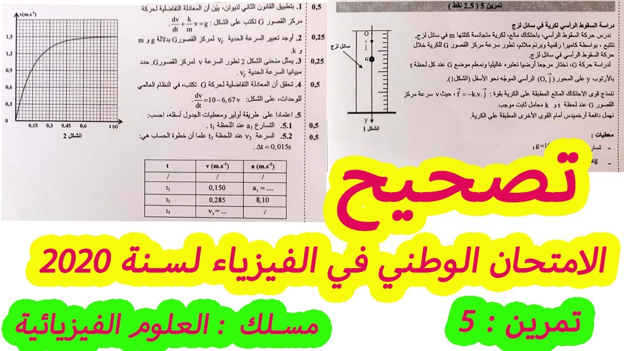 تصحيح الامتحان الوطني لمادة الفيزياء  جزء الميكانيك لسنة 2020 شعبة : علوم فيزيائية