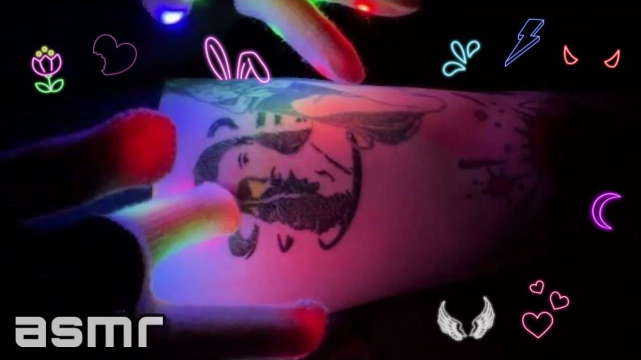 asmr tattoo tracing…in the dark! w/ hand movements, rings, and shoe walking
