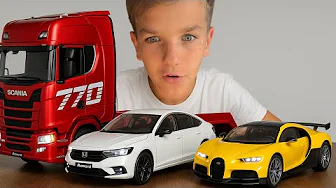Mark unboxes 1:18 truck Scania, Honda Accord and Bugatti Chiron